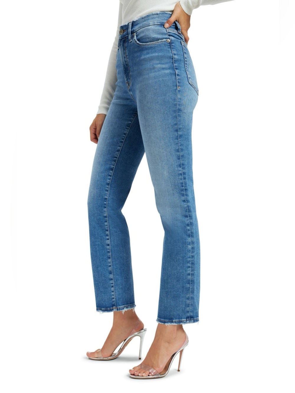 NWT Good American Classic High-Rise Straight Jeans in Medium Blue